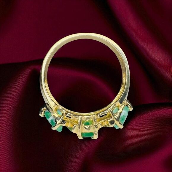 VINTAGE- 10K Gold Natural Colombian Emerald Ring- Size 5-Three Stone Ring -2.3g - Picture 16 of 16